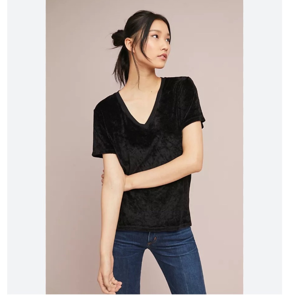 Michael Stars Black Velvet Short Sleeve T-Shirt XS